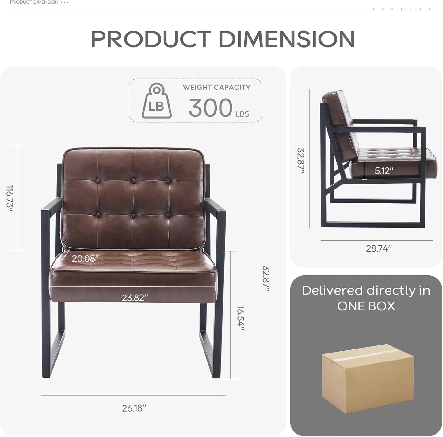 COLAMY Leather Accent Chairs Set of 2, Accent Arm Chairs for Living Room, Comfy Leather Armchairs with Metal Legs for Bedroom Reception Room, Brown