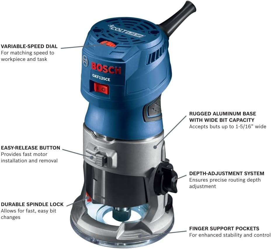 Bosch GKF125CEK Colt 1.25 HP (Max) Variable-Speed Palm Router Kit