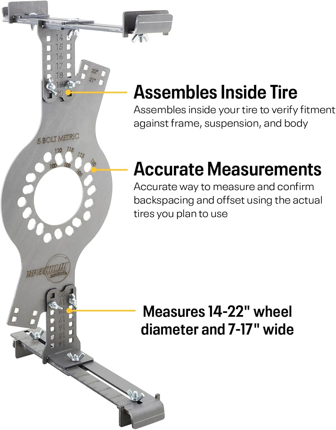 WheelWise Wheel Fitment Simulator - Tire/Rim Fit Size Measuring Tool, Supports 14-20 Inch Diameters & 7-10 Inch Widths, 5-Lug Metric Bolt Pattern