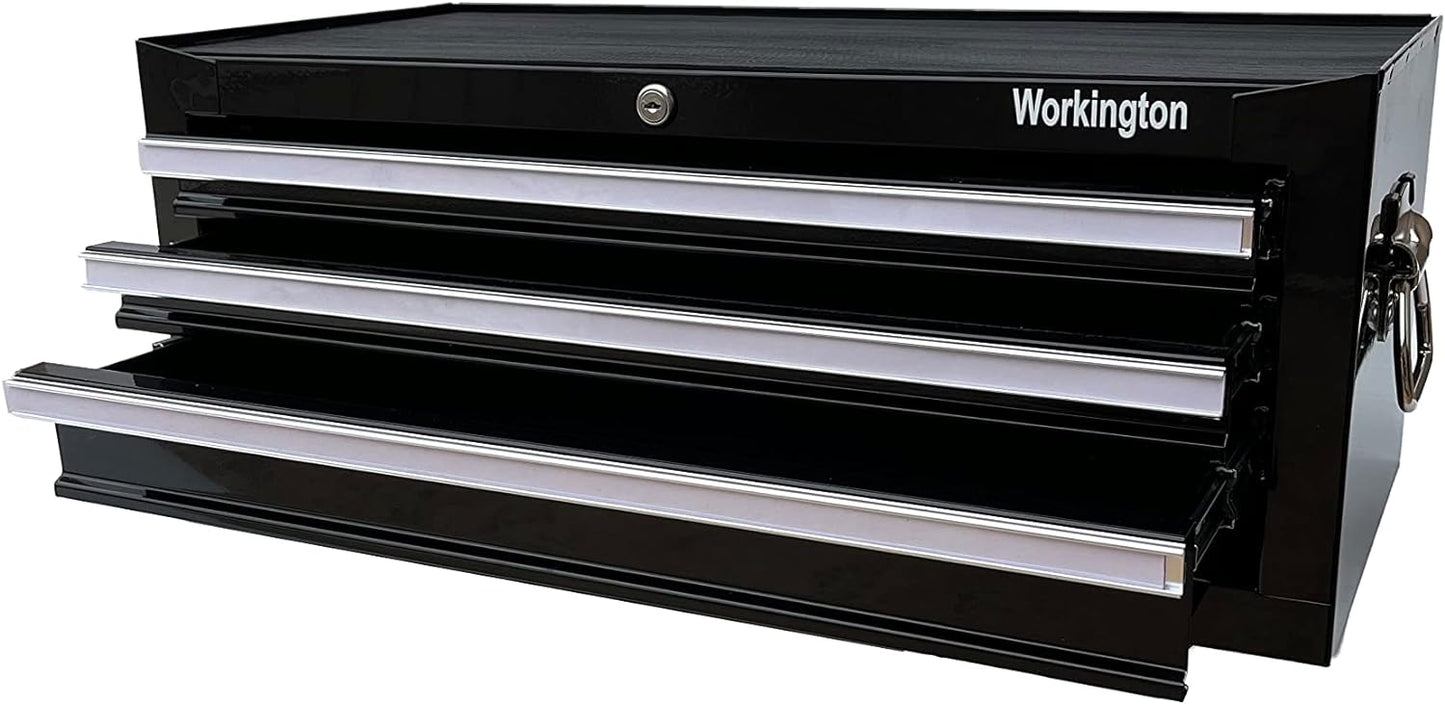 Workington Industrial 3 Drawers Portable Metal Intermediate Box, 26" Middle Tool Chest Cabinet with Ball Bearing Drawer Slides, Steel Tool Storage Box Organizer 4009 Black