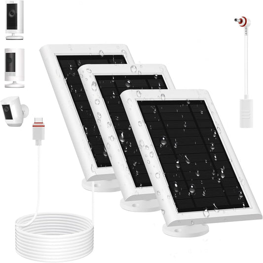 3 Pack Solar Panel for Ring Camera(2nd Generation) Dustproof Waterproof 5W Solar Panel with 10FT/3M Long Cable for Stick Up & Pro Spotlight Cam Battery for Security Camera