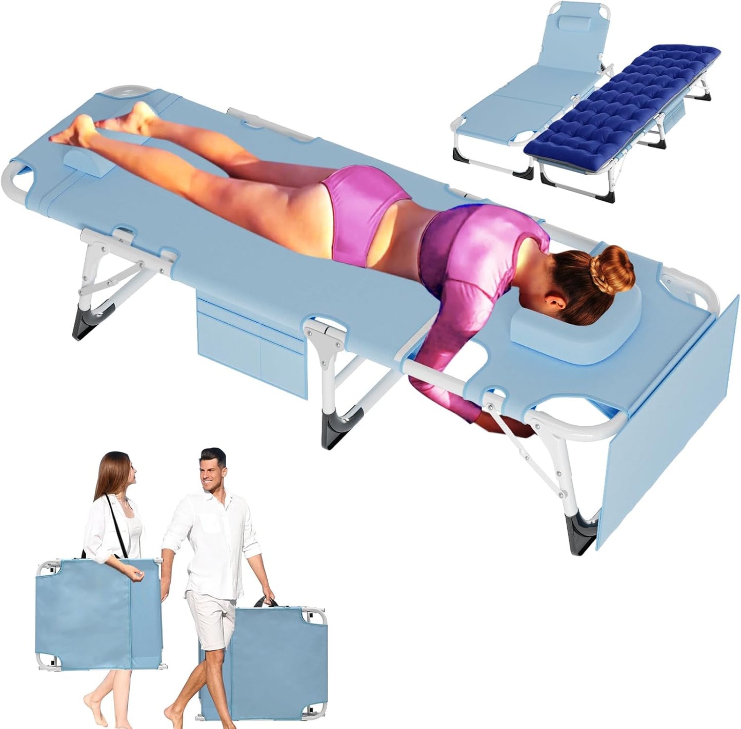 ABORON Chaise Lounge Chair,5 Positions Padded Outdoor Tanning Chair,Heavy Duty Portable Lounge Chair for Outdoor Sunbathing Patio Pool Lawn Deck Poolside,Support up to 440 Lbs