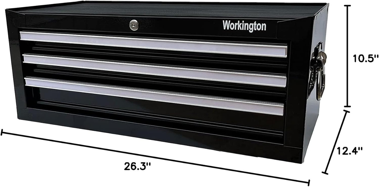 Workington Industrial 3 Drawers Portable Metal Intermediate Box, 26" Middle Tool Chest Cabinet with Ball Bearing Drawer Slides, Steel Tool Storage Box Organizer 4009 Black