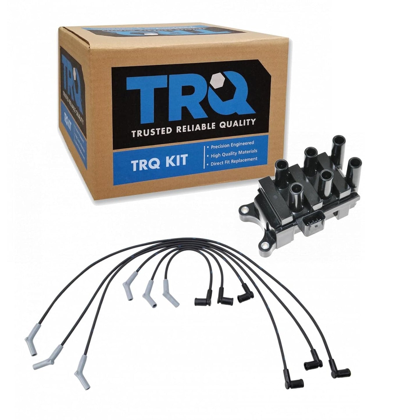 TRQ Ignition Kit Ignition Coil Spark Plugs Wire Set Compatible with 2003-2004 Ford Focus