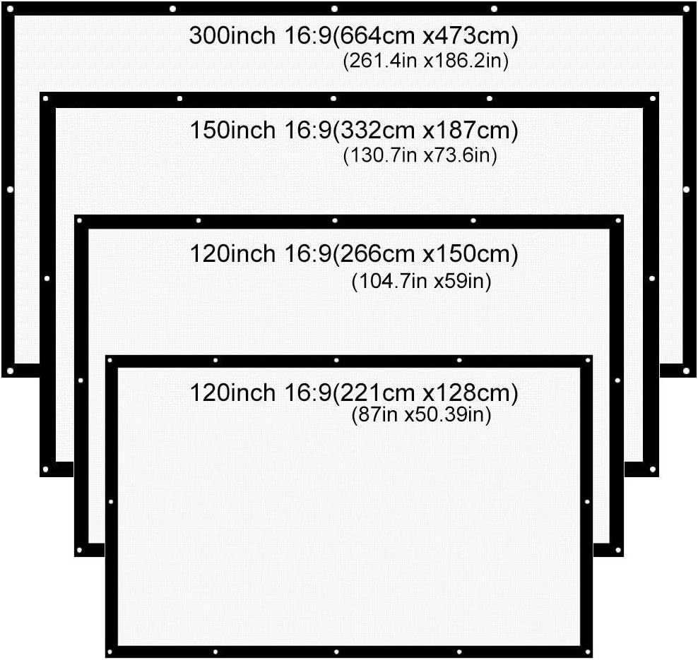 180/200/250/300 inch Projection Projector Screen 16:9 Fold Portable Screen Canvas Matt White for Home Film Wall Mounted(180 inch)