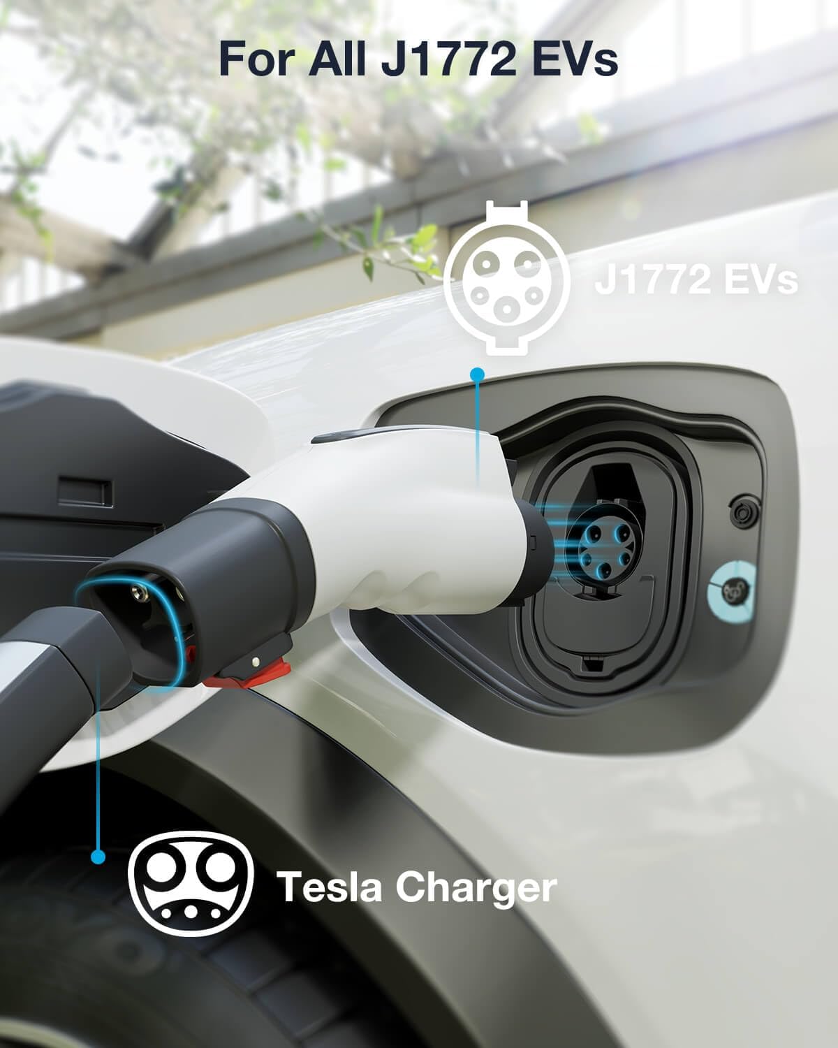 Wigoo Tesla to J1772 Charging Adapter [Fit for All J1772 EVs] Max 60A 250V, Adaptive Charging Power - Compatible with Tesla Gen 1 2 3 Wall/Destination/Mobile Chargers - Black White
