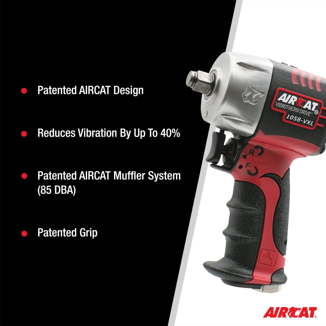 AIRCAT Pneumatic Tools 1058-VXL 1/2-Inch Vibrotherm Drive Composite Compact Impact Wrench 750 ft-lbs of Torque