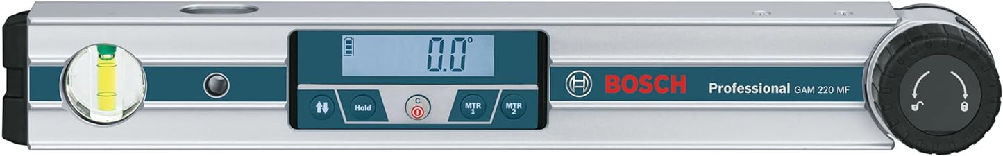 BOSCH GAM 220 MF 4-in-1 Digital Angle Finder, Includes Leg Extension, 4 AA Batteries, & Carrying Case