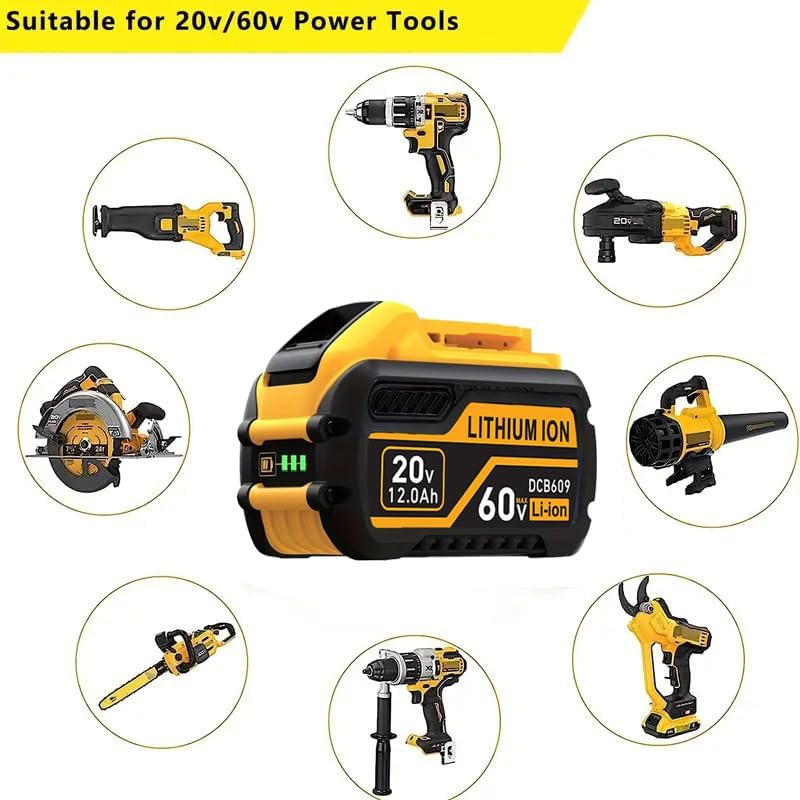 3Pack 12.0AH DCB609 60V/20V Replace for DEWALT Battery Compatible with De-Walt 20V/60V Power Tools for De-Walt 20V/60V 12.0AH Battery DCB609 DCB606 DCB612