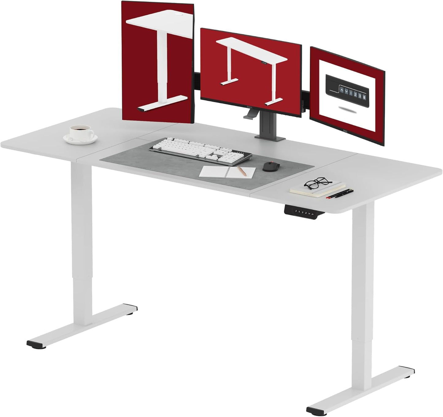 SANODESK Electric Standing Desk 48x24 Inch Height Adjustable Stand Up Desk Home Office Computer Workstation Sit Stand Home Office Desk with Splice Board (White Frame + Maple Top)