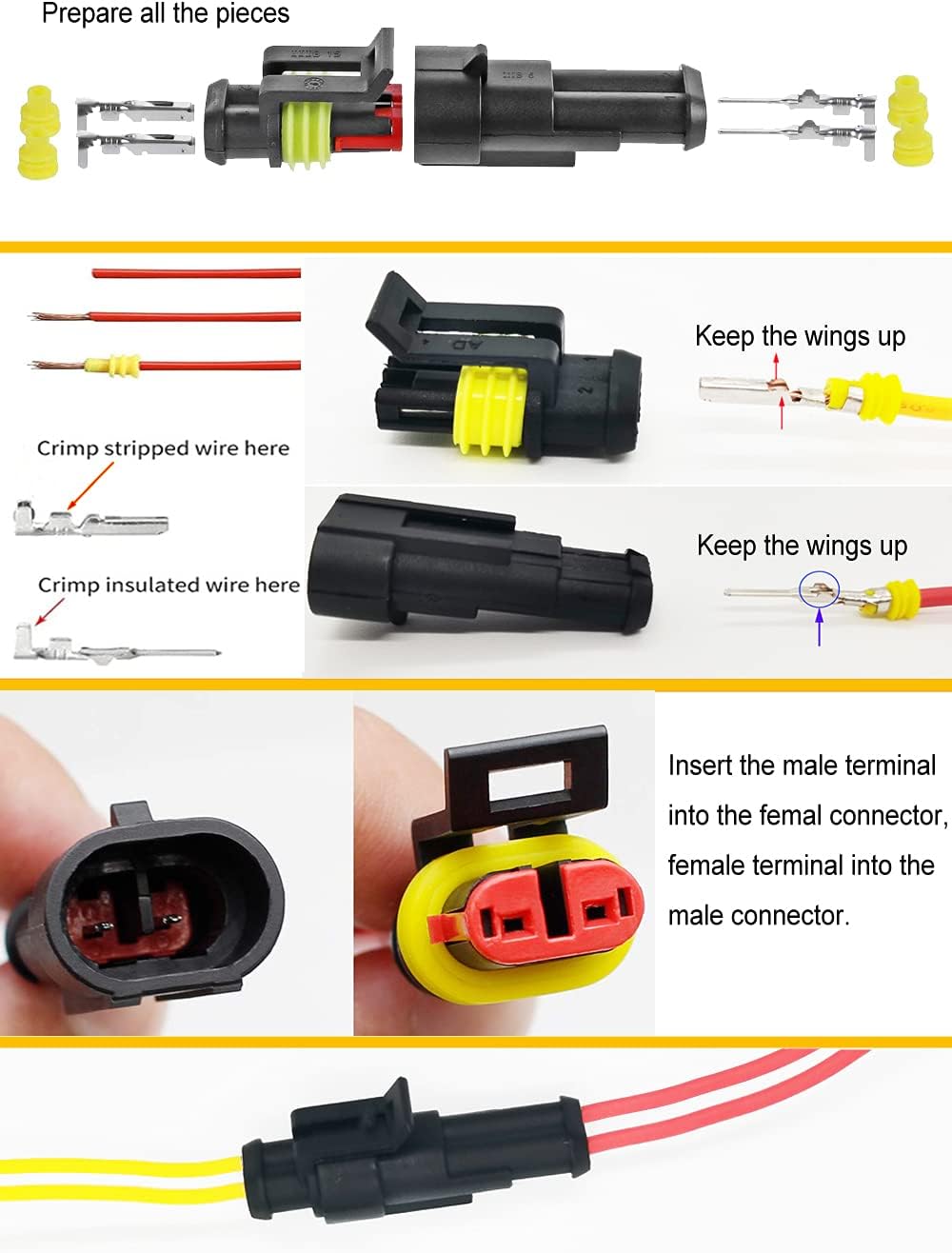 800Pcs 50 Sets Waterproof Automotive Electrical Wire Connectors Plug Kit 1/2/3/4/5/6 Pin Waterproof Connectors with Ratchet Crimping Tool