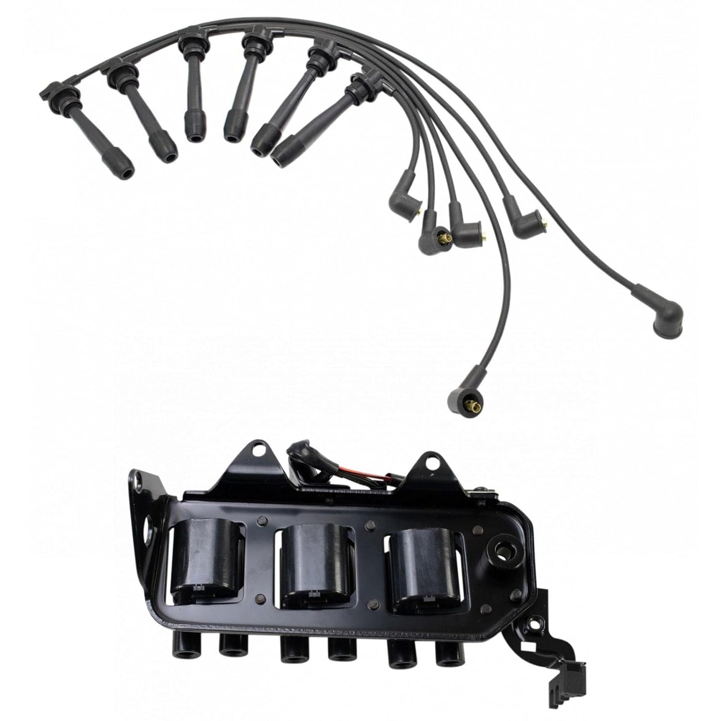 TRQ Ignition Kit Ignition Coil Spark Plugs Wire Set Compatible with 2003-2004 Ford Focus