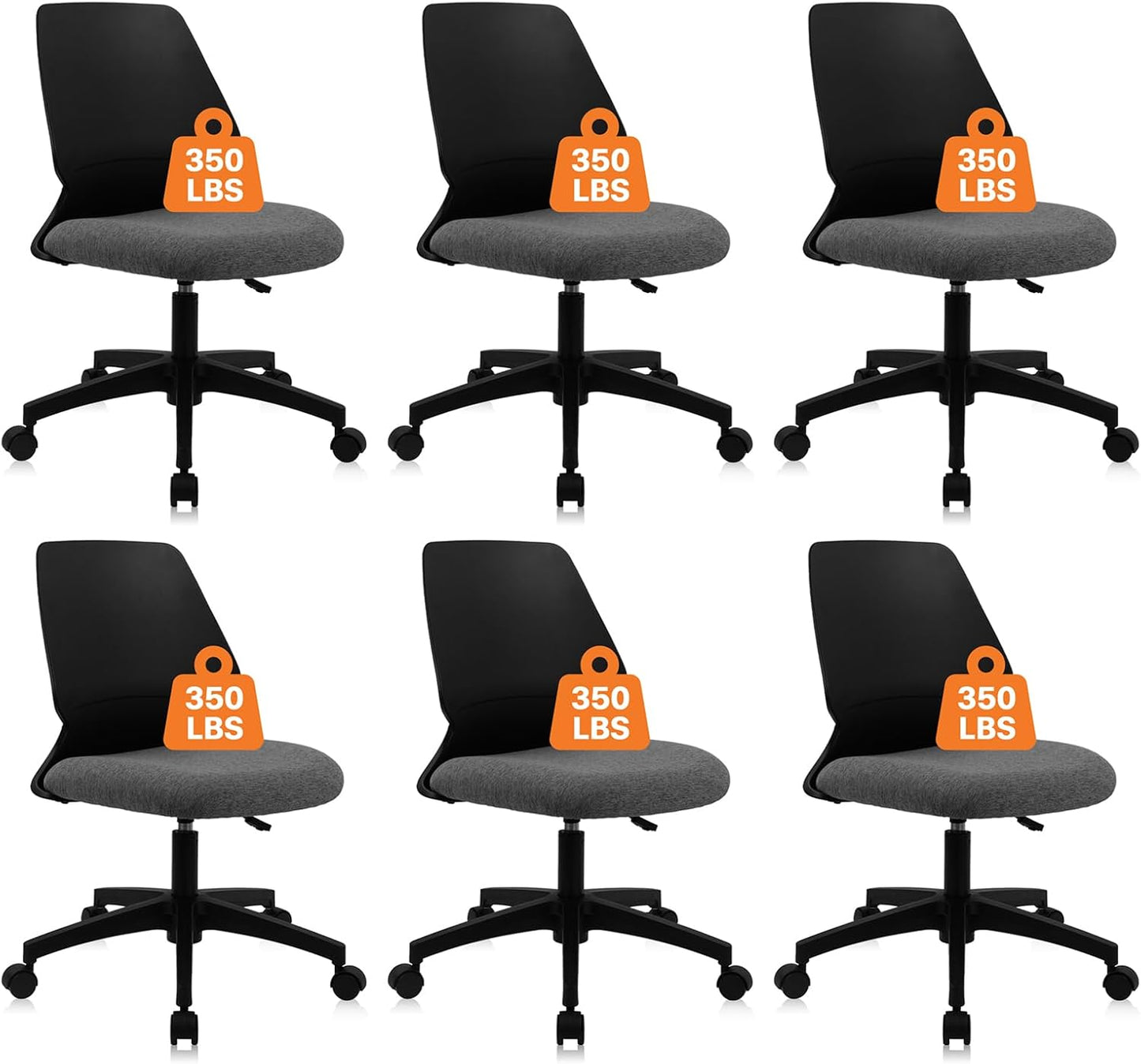 CLATINA Armless Home Office Chair,Small PU Leather Ergonomic Low Back Desk Chair with Lumbar Support and Wheels, Adjustable Height 360° Swivel Rolling Computer Task Chair, Black, 8 Pack