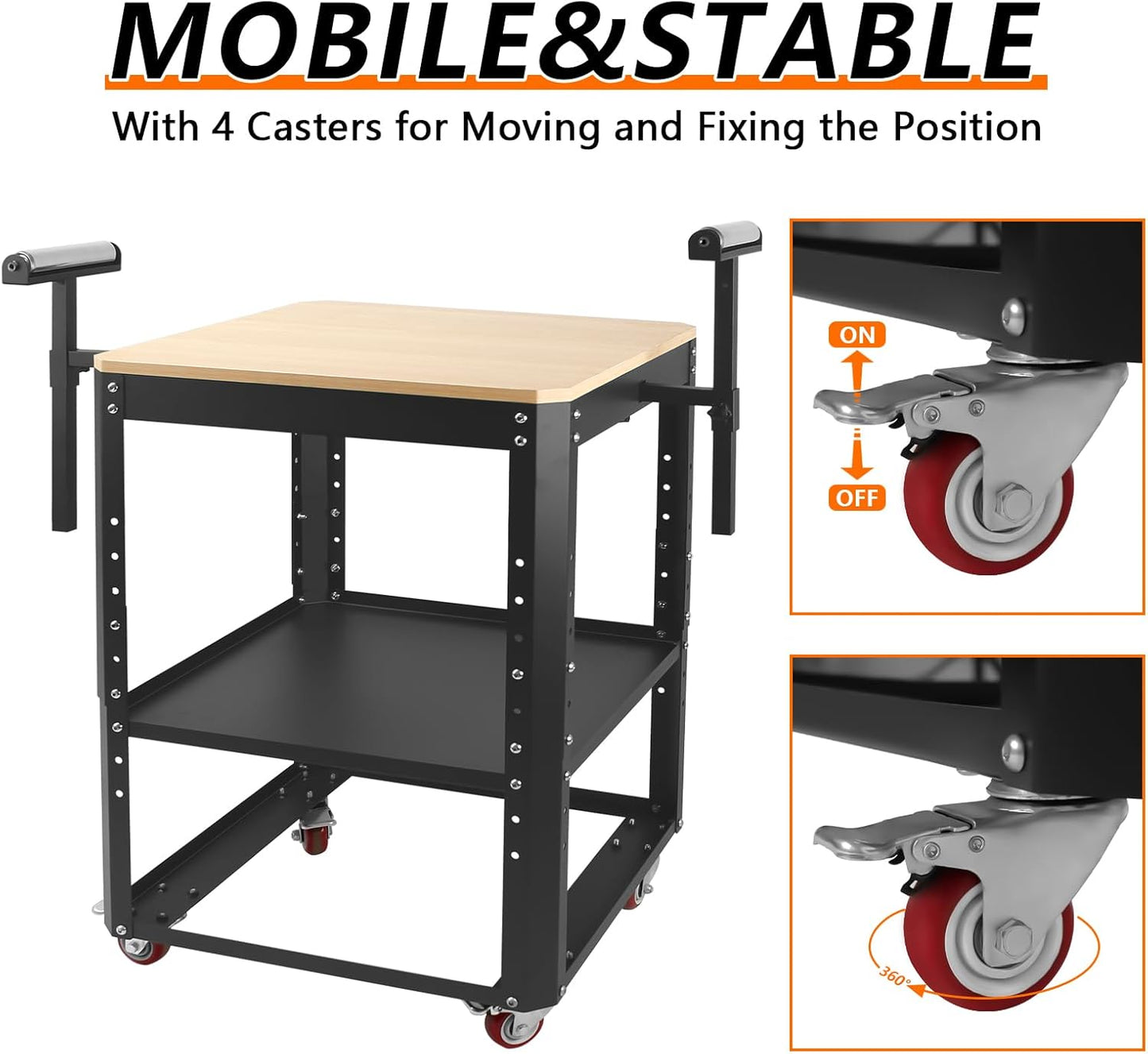 Rolling Planer Stand,550 lbs Load Capacity Tool Stand with Wheels, Height Adjustable Miter Saw Planer Table with Extension Rollers, for Most Planers, Saws, Bench-top Machines, Power Tools