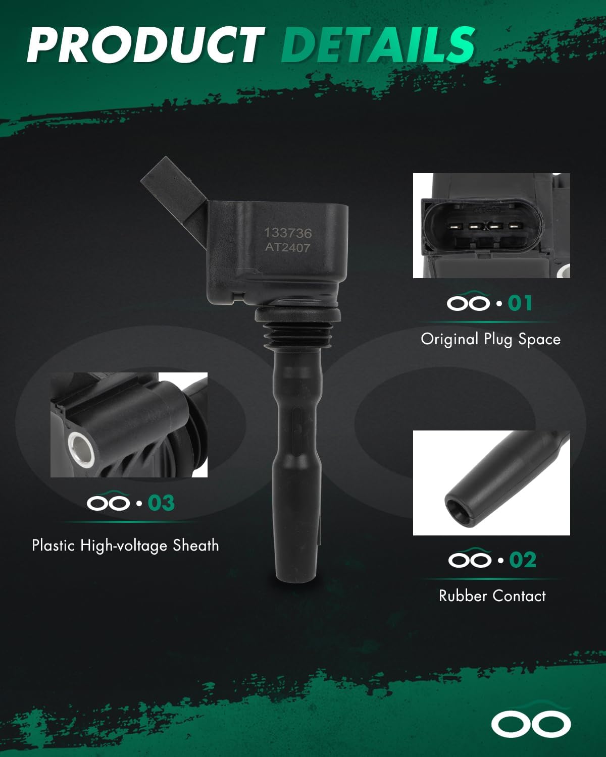 SCITOO UF779 ignition coil for J-etta 1.4L 2014-2017for G-olf 1.4L 2019-2020for A-udi A3 Sportback e-tron 1.4L 2016-2018 - 4 ignition coils wilth 4 iridium Spark Plugs Pack