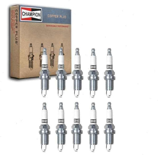 10 pc Champion Copper Plus Spark Plugs compatible with Dodge Ram 1500 8.3L V10 2004-2006