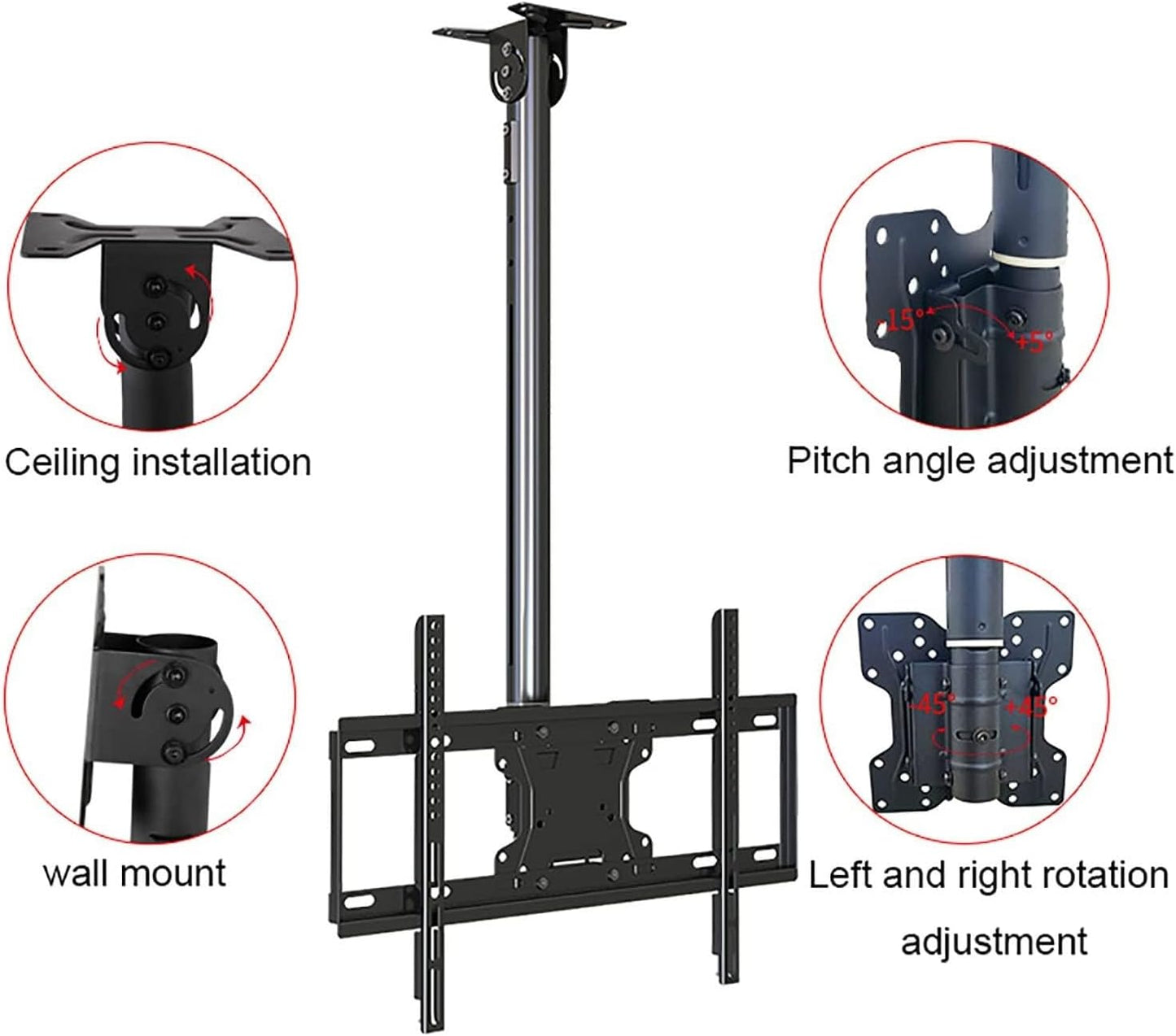 Universal TV Stand Adjustable Ceiling TV Mount Bracket for 32-65 Inch TVs, Full Motion Height Adjustable Swivel Tilting Bracket, Metal Expansion Screw Fixing