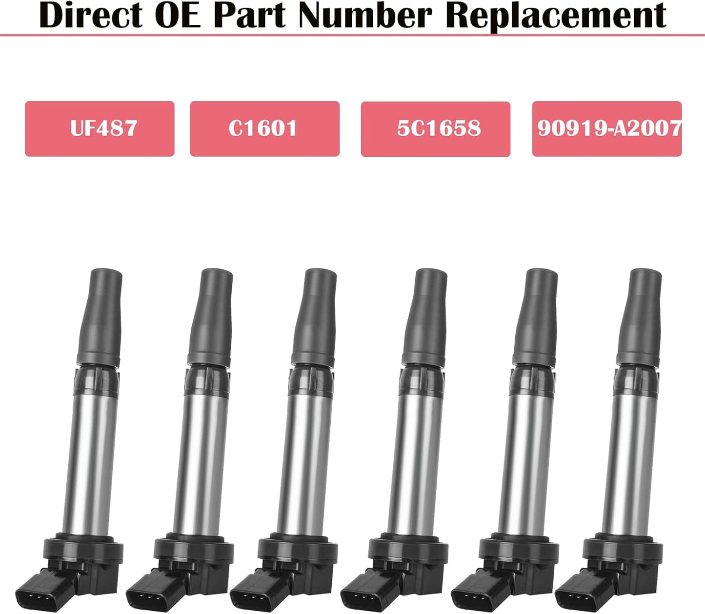 6PCS Ignition Coils Fits for 3.5 V6 Toyota Sienna Camry Rav4 Highlander Venza Avalon Lexus ES350 RX350 IS250 IS350 2007 2008 2009 2010 2011 2012 2013 2014 2015 2016 Coil Packs Replaces UF487