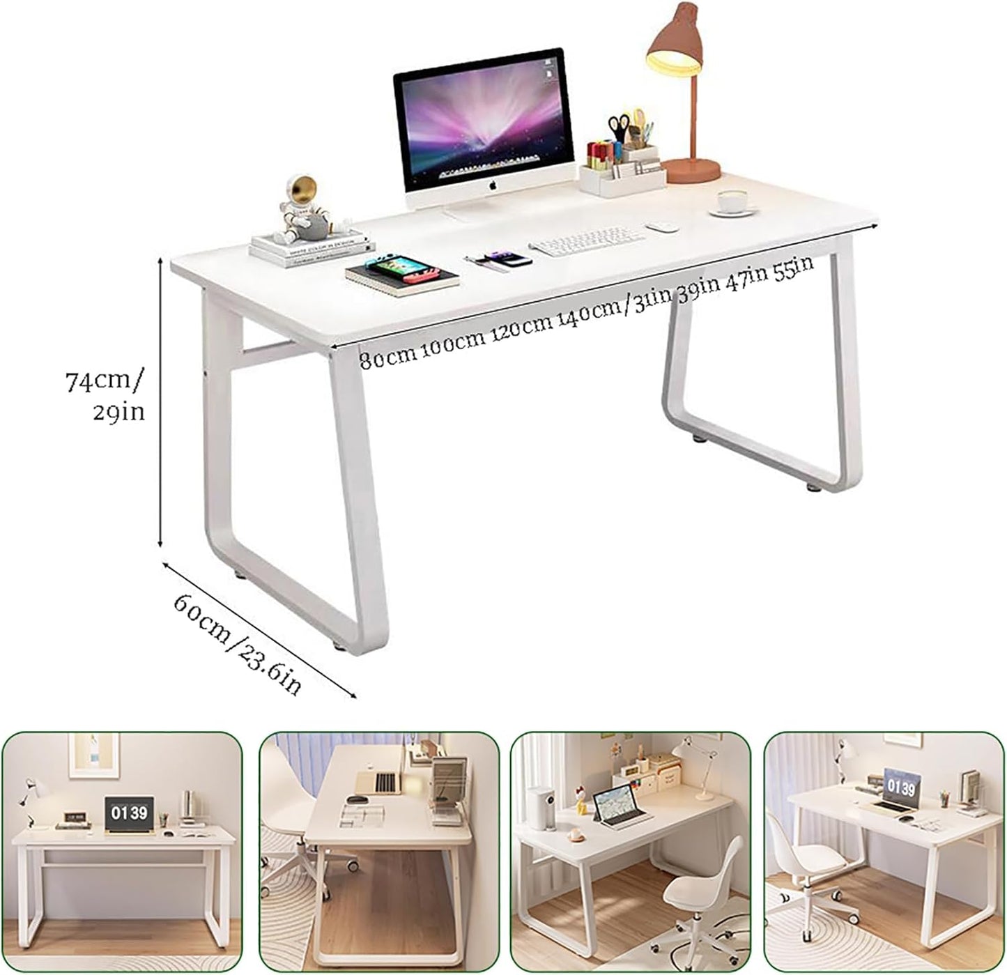 Solid Wood Computer Desk,Modern Simple Computer Desk,Study Writing Desk,Home Office Desk with Metal Legs,Laptop Pc Table Workstation for Home Office(80x60x74cm(31x24x29inch), Grey B)