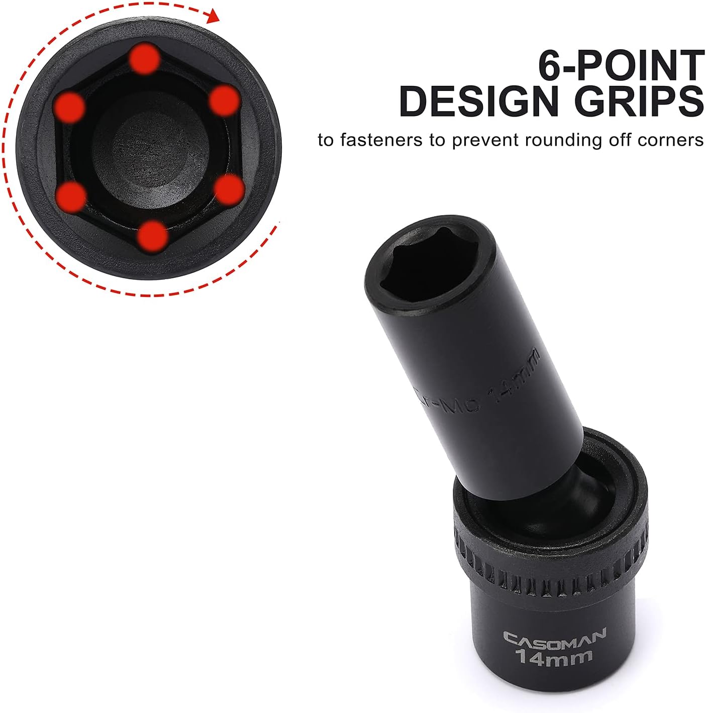 CASOMAN 10 PCS 1/2" Drive Deep Universal Impact Socket Set, Metric,10-19mm