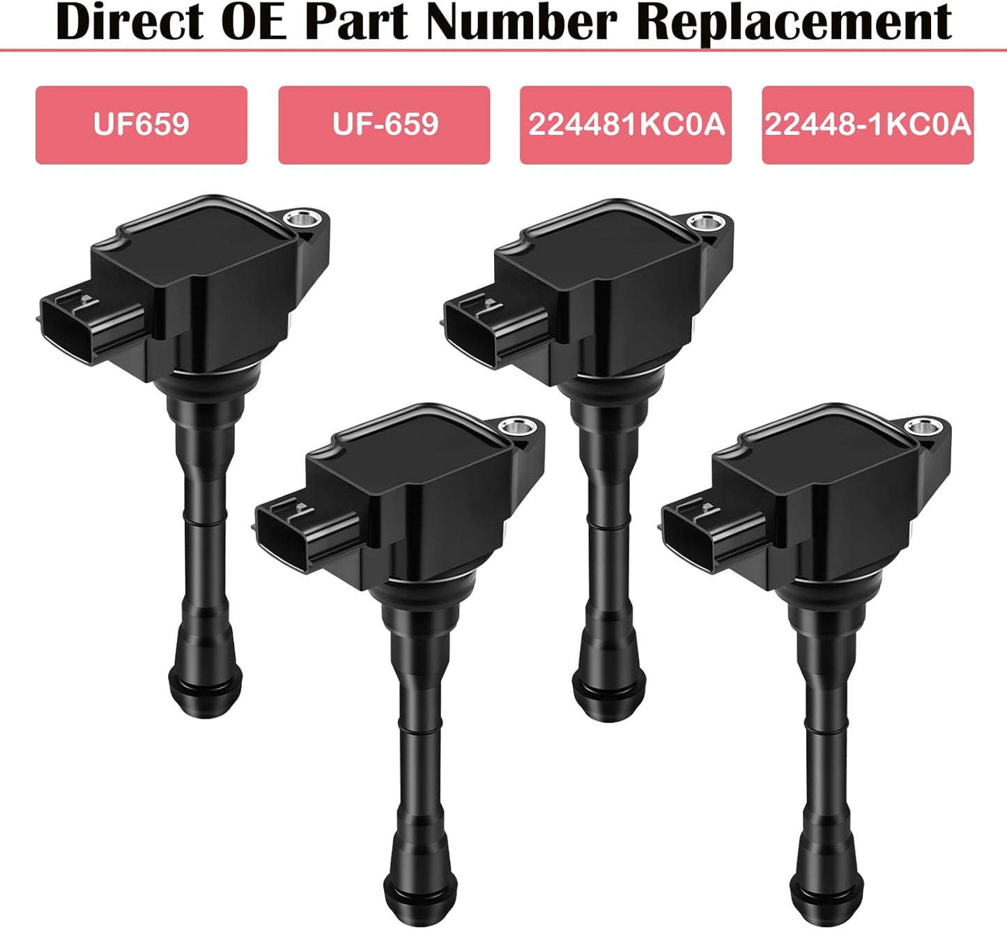 Set of 4 Ignition Coil Pack & Spark Plugs Fits for Nissan Juke 1.6 Turbo L4 2011 2012 2013 2014 2015 2016 2017 1.6L Coils Spark Plugs Replaces# UF659 224481KC0A