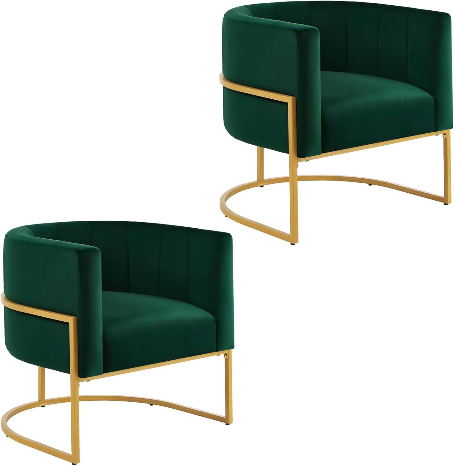 Setawix Velvet Accent Barrel Chairs Set of 2,Upholstered Arm Chairs for Living Room Bedroom,Channel Tufted Club Chair,Mid Century Modern Round Single Sofa Chair with Golden Metal Leg (Black 1 Pair)