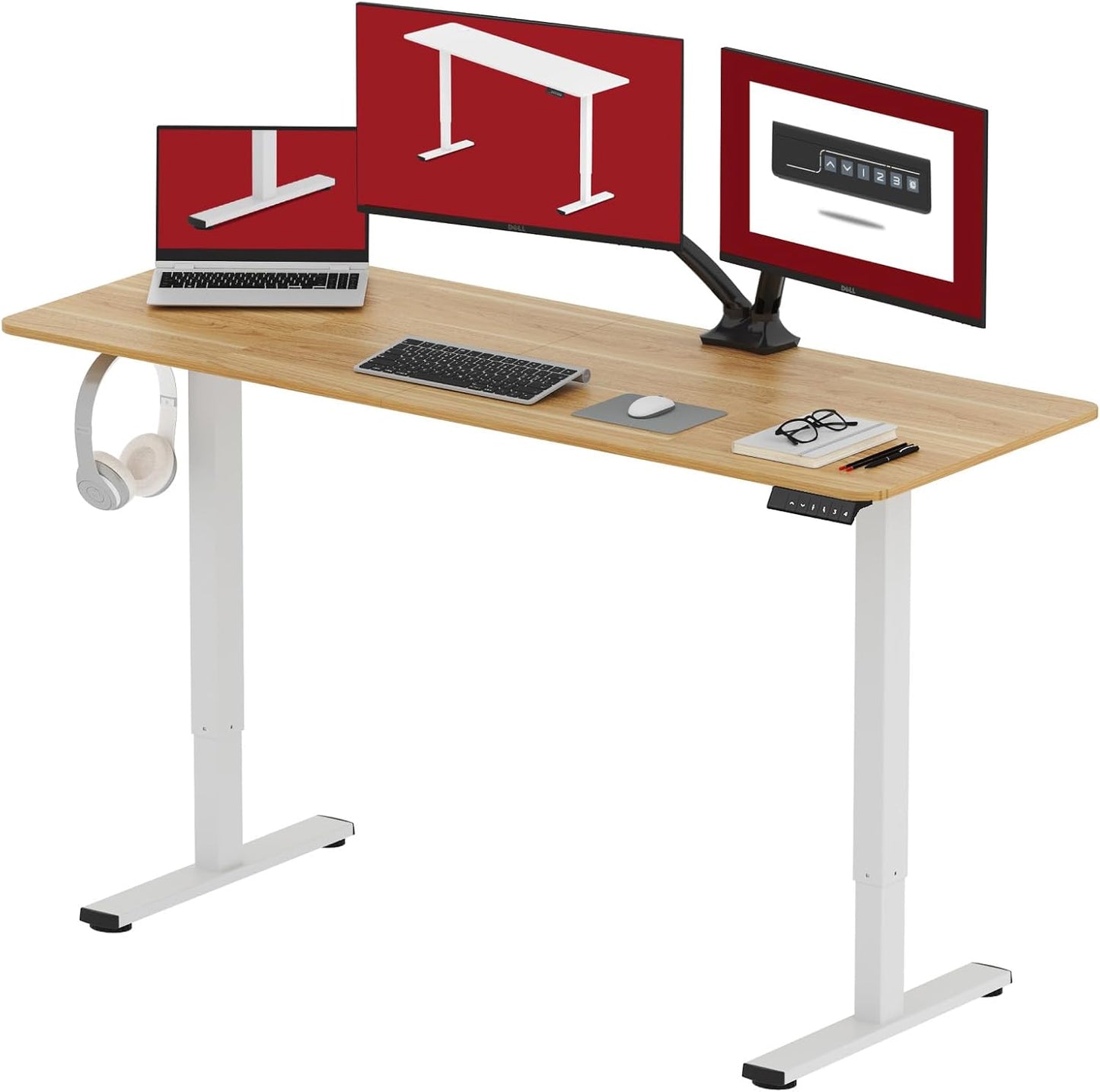 SANODESK Electric Standing Desk 48x24 Inch Height Adjustable Stand Up Desk Home Office Computer Workstation Sit Stand Home Office Desk with Splice Board (White Frame + Maple Top)