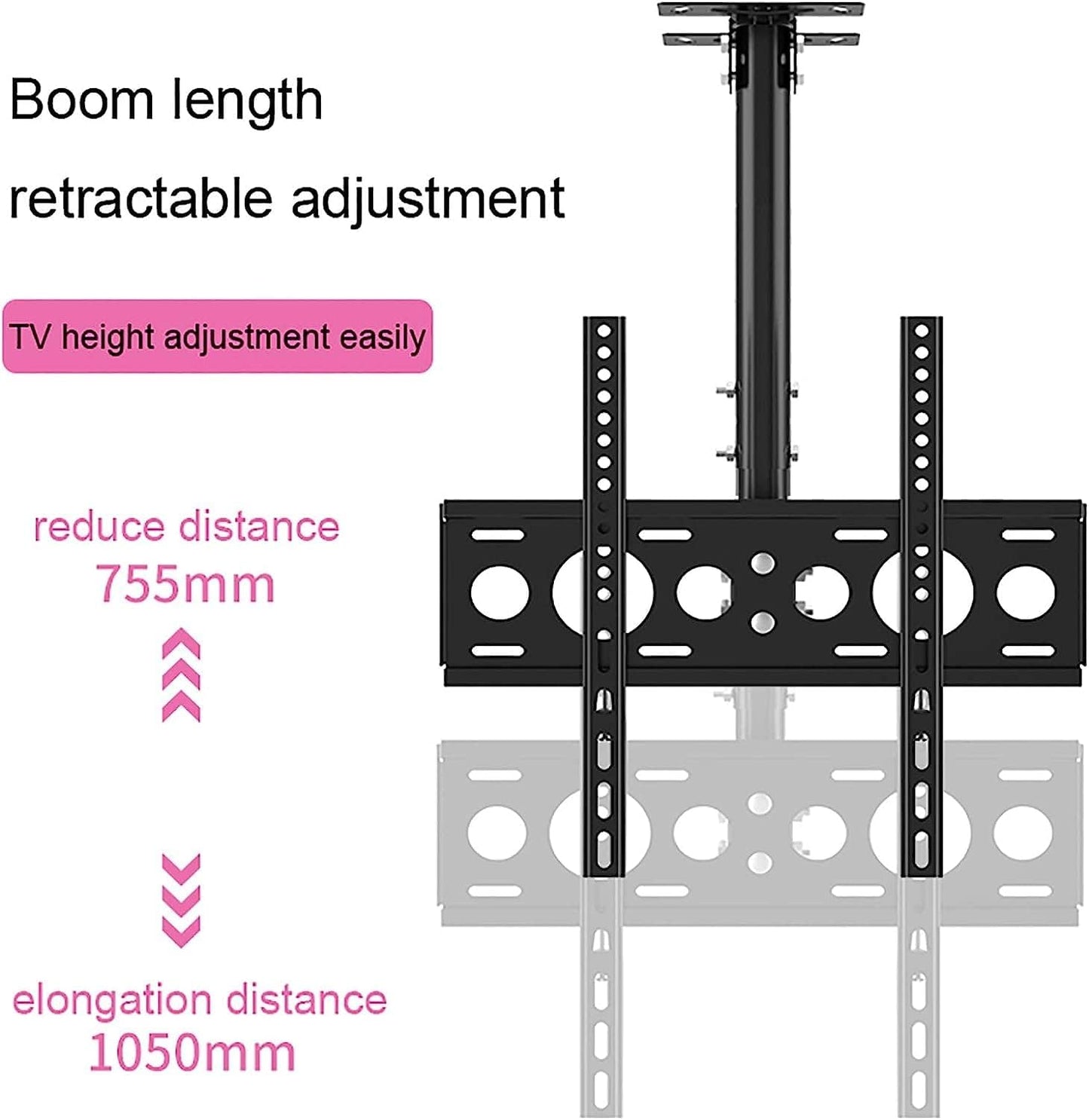 TV Stand TV, Ceiling TV Mount, Hanging TV Bracket with 41.3inch of Height Adjustment, Fits 26-60inch Low Profile, Fit Flat Ceiling TV Mount