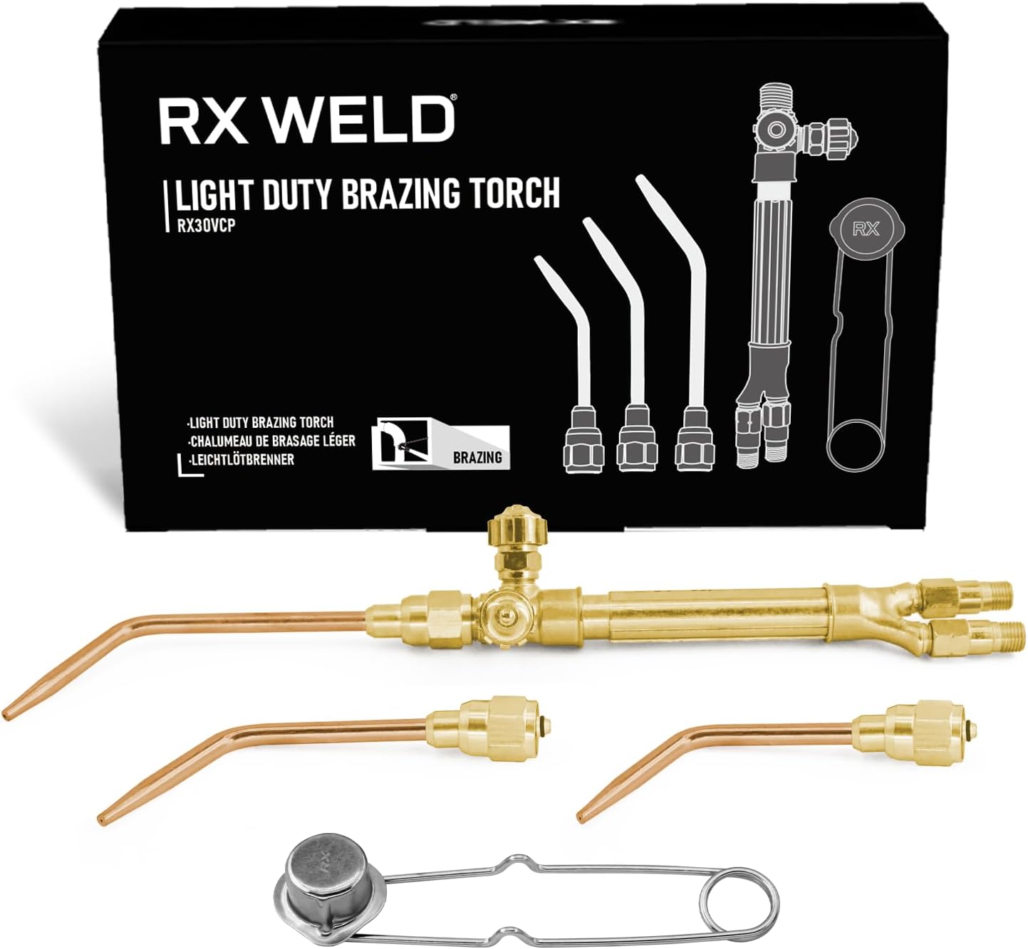RX WELD Ligth Duty Welding/Brazing Torch Kit, Handle Compatible with V-Series "J" +3 Welding Tips