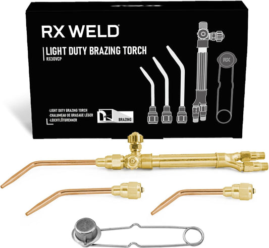 RX WELD Ligth Duty Welding/Brazing Torch Kit, Handle Compatible with V-Series "J" +3 Welding Tips