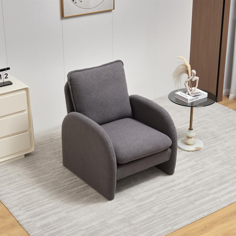 Accent Chair, Accent Chairs for Living Room with Backrest & Armrest, Upholstered Living Room Chair in Lamb Fabric, Comfy Armchair Reading Chair for Bedroom, Small Space, Office, Reading Room, Beige