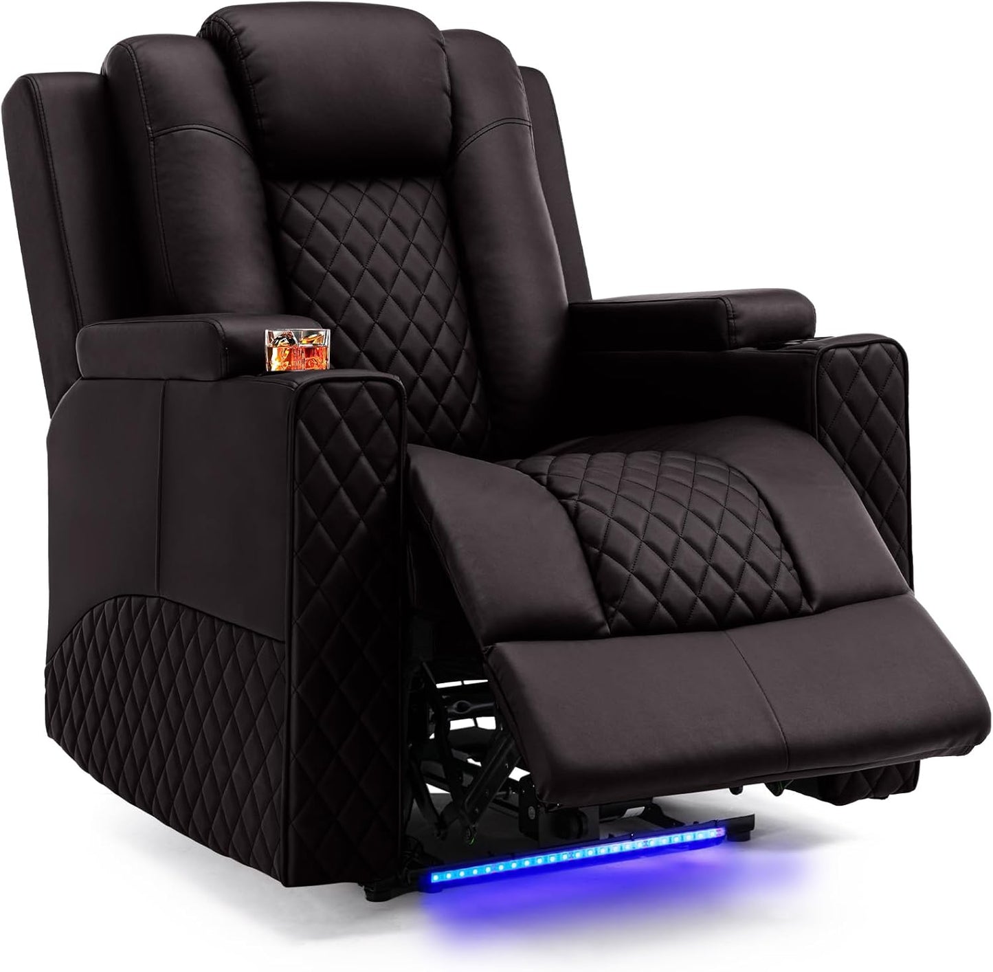 COMHOMA Power Recliner Chair PU Leather Electric Massage Recliner Sofa for Living Room Home Theater Seating with Cup Holders and LED Lighting(Black)