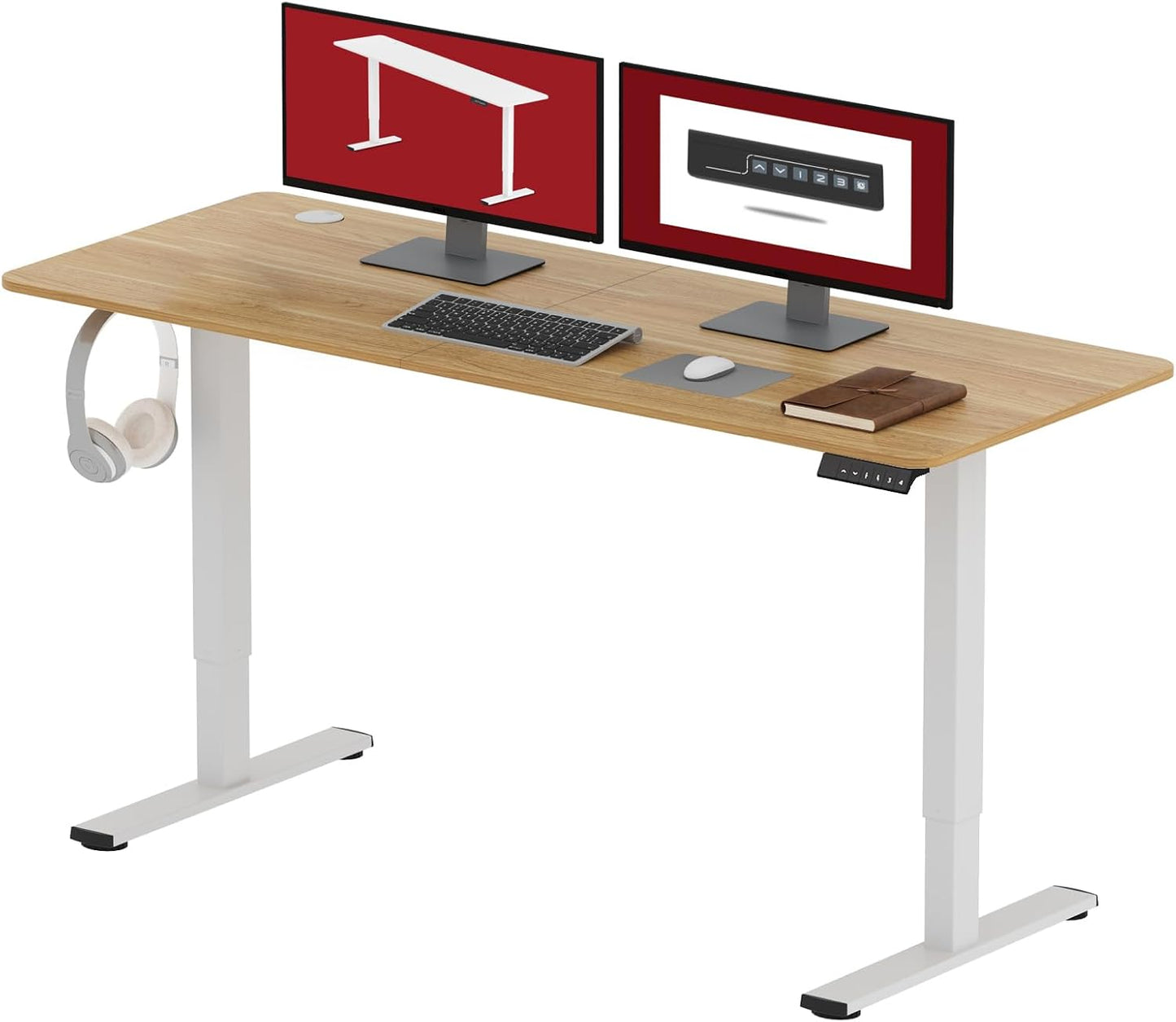 SANODESK Electric Standing Desk 48x24 Inch Height Adjustable Stand Up Desk Home Office Computer Workstation Sit Stand Home Office Desk with Splice Board (White Frame + Maple Top)
