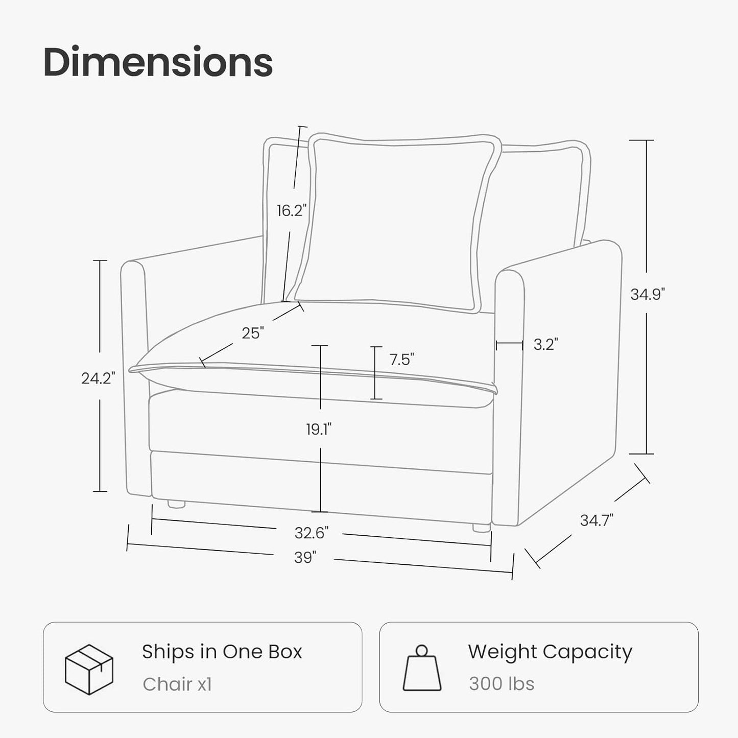 Chenille Oversized Accent Chair - 39”W Big Comfy Reading Chair, Modular Cloud Chair, Cozy Armchair for Living Room, Bedroom, Kids Room, Family Room, Reading Nook, Sage Green