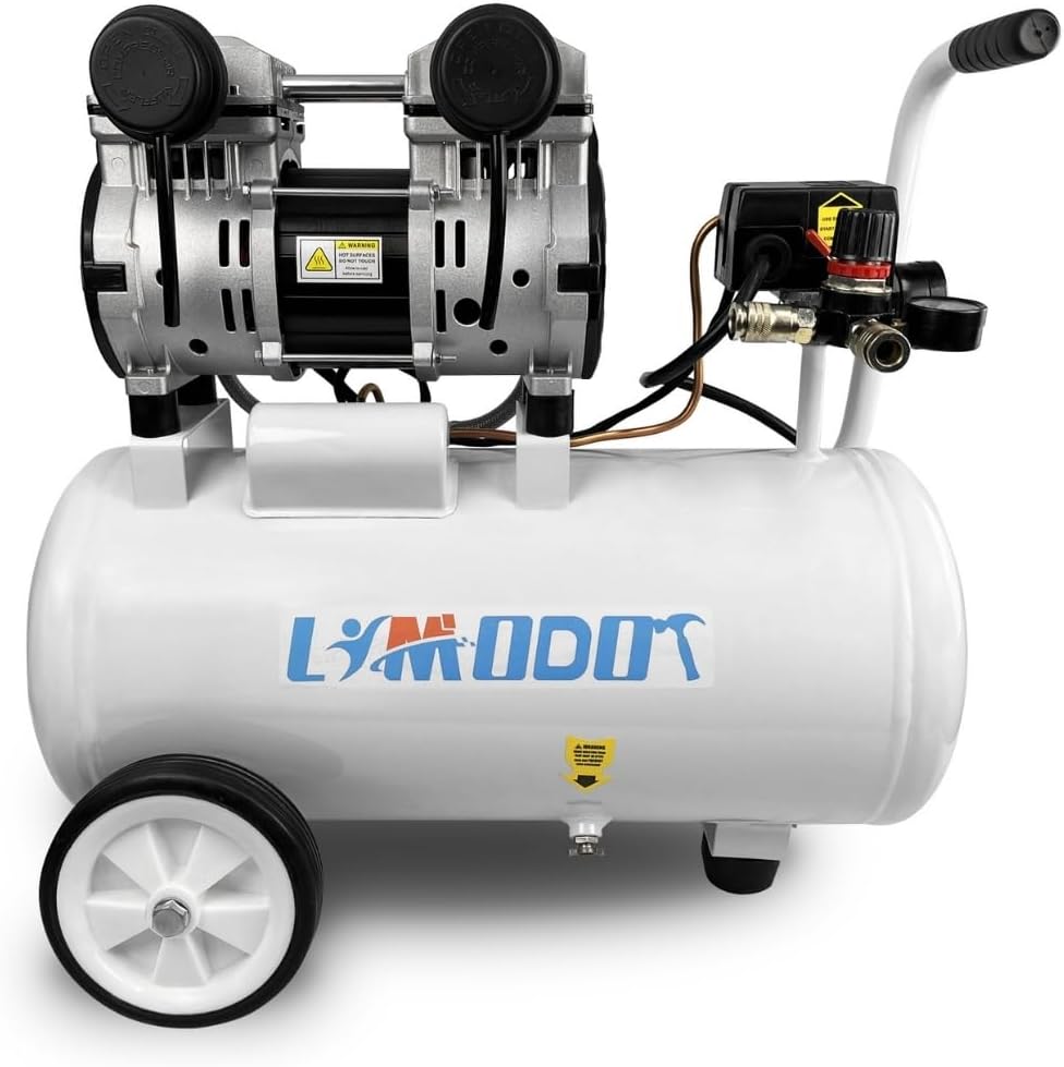 Ultra Quiet Air Compressor, Only 60dB, 1 Gallon Steel Tank, Oil-Free, Electric Air Compressor Perfect for Woodwork Nailing, Garage, Car, Pneumatic Tool, Includes 25 Ft. Air Hose Kit