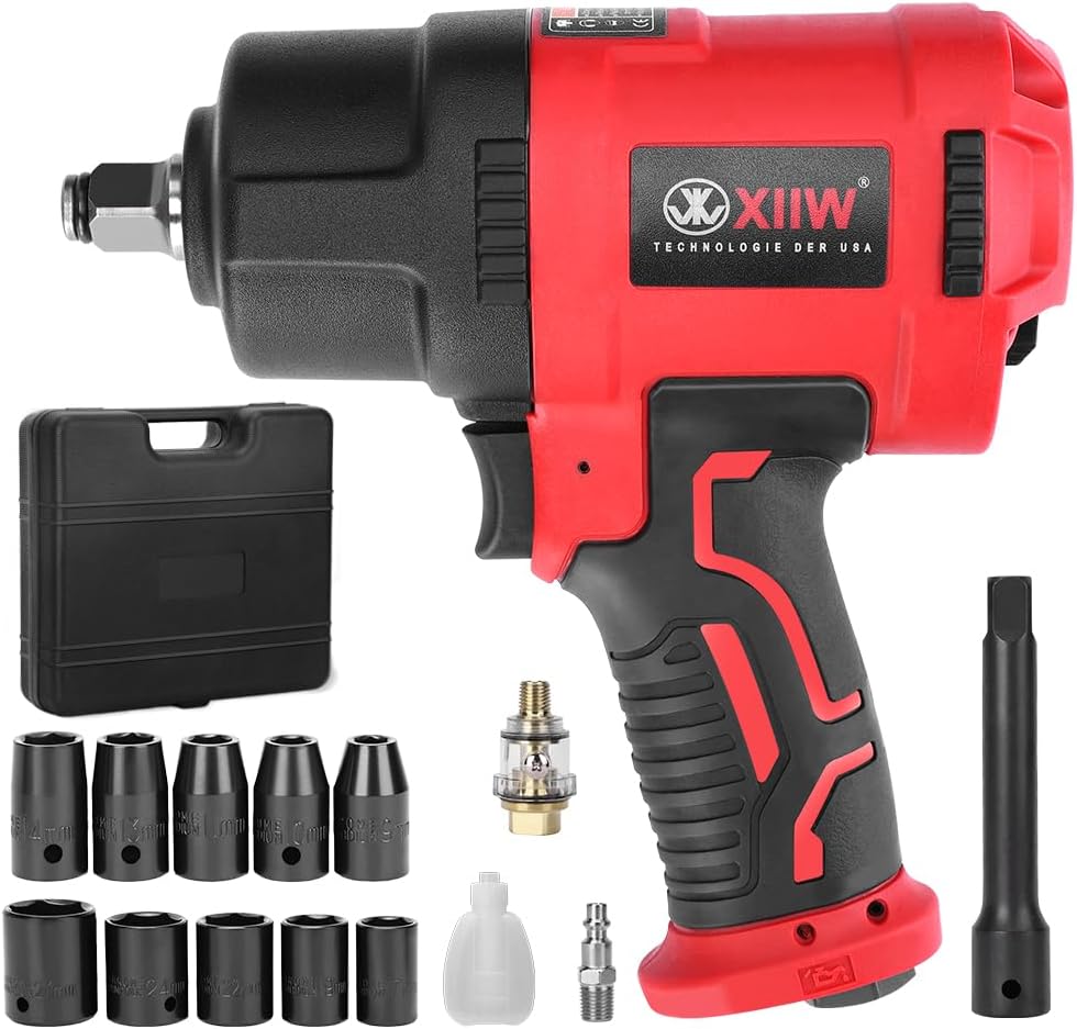 XIIW 3/4 Inch Air Impact Wrench, Max Nut-busting Torque 1950 ft-lbs, Heavy Duty 7000RPM 3/4 Air Drive Impact Gun, Twin Hammer Pneumatic Tool for Automobile Repair