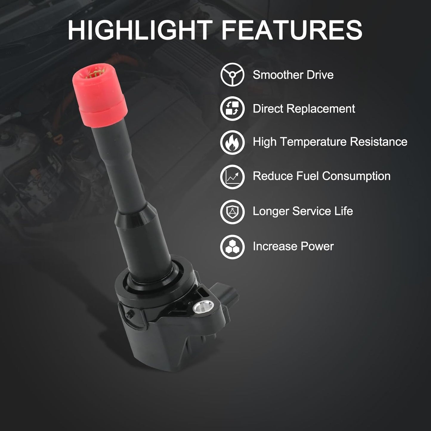 Set of 4 Ignition Coil Pack Compatible with 2003-2010 Honda Civic Hybrid L4 1.3L Replace# UF374, 30521PWA003, 30521PWAS01