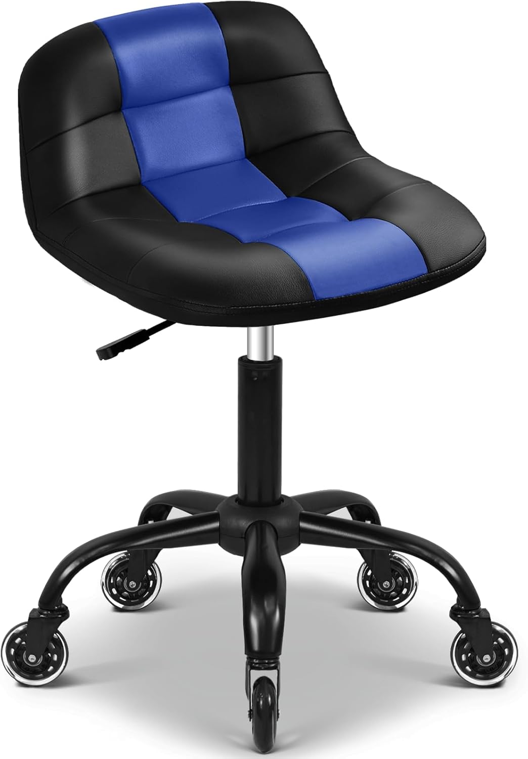 Rolling Stool with Wheels, Garage Shop Stool with Backrest, Roller Seat with Pneumatic Adjustable Height 16.93"-19.69", Heavy Duty Multi-Purpose Chair for Shop Salon Office Home, Black