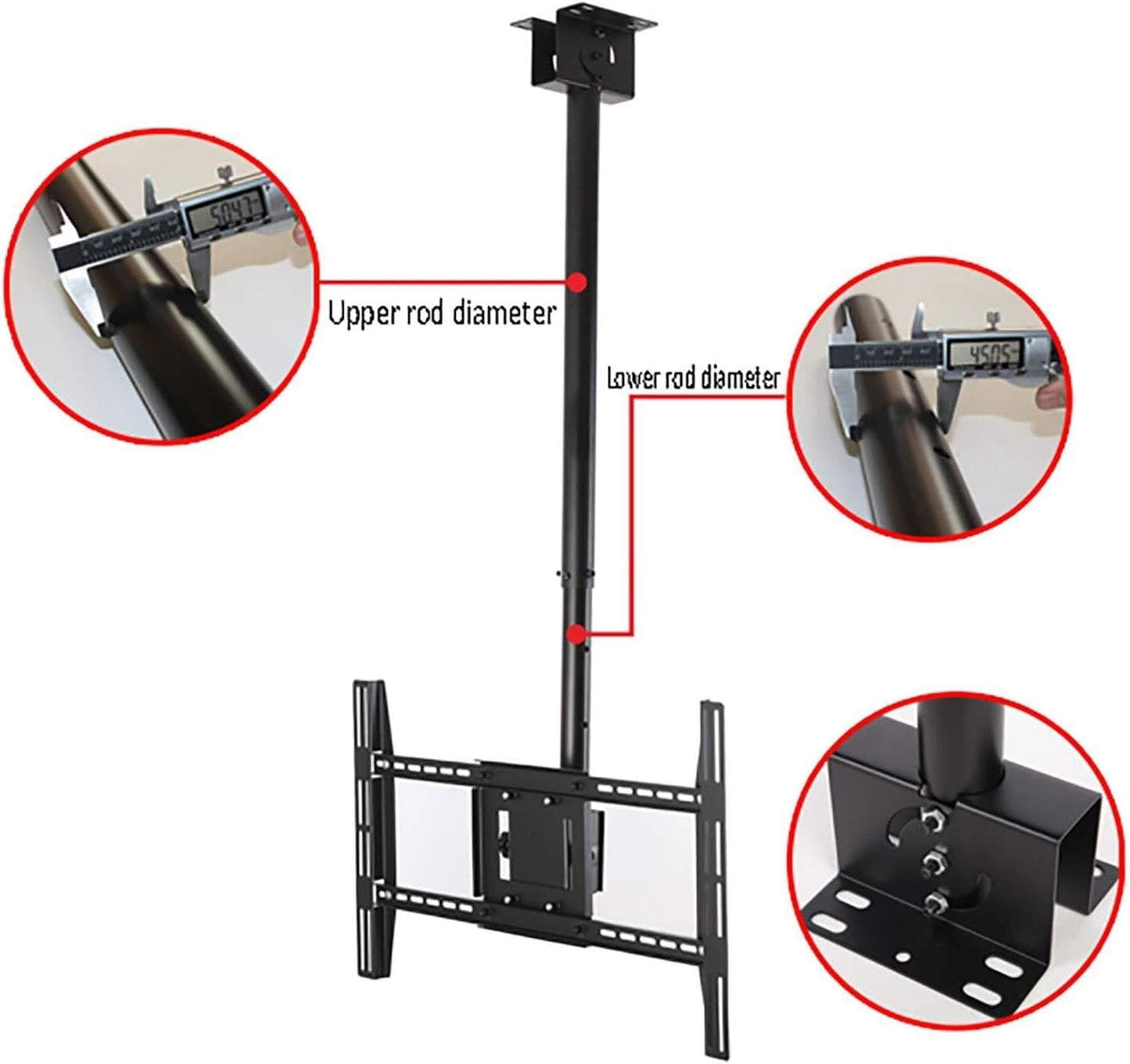 Universal Ceiling TV Mount Bracket, Adjustable Full Motion TV Stand for 43-80 Inch TVs, Tilt & Swivel, Height Adjustable, Supports 80kg, 1.6m(2.6m)