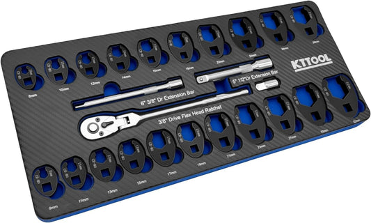 25Pcs Crows foot Wrench Set 1/2" and 3/8” Drive Flare Nut Crowfoot Wrench Set Metric 8-32mm 6 Point Crows Feet Wrench