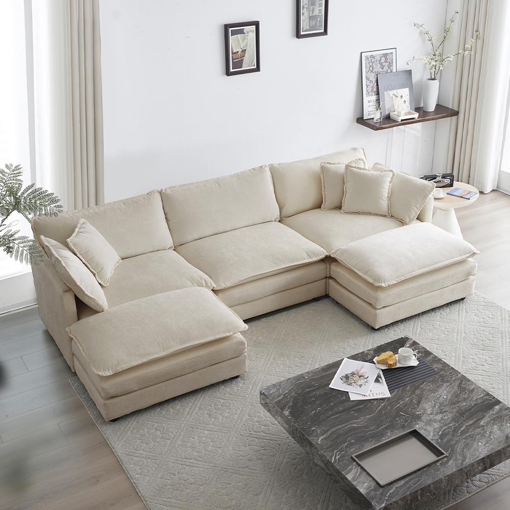 WILLIAMSPACE 41" Single Sofa Chair, Modern Upholstered Armchair with 1 Toss Pillow, Small Cream Couch Chair for Living Room, Deep Seat Reading Sofa for Bedroom Apartment, Chenille Fabric (Cream White)