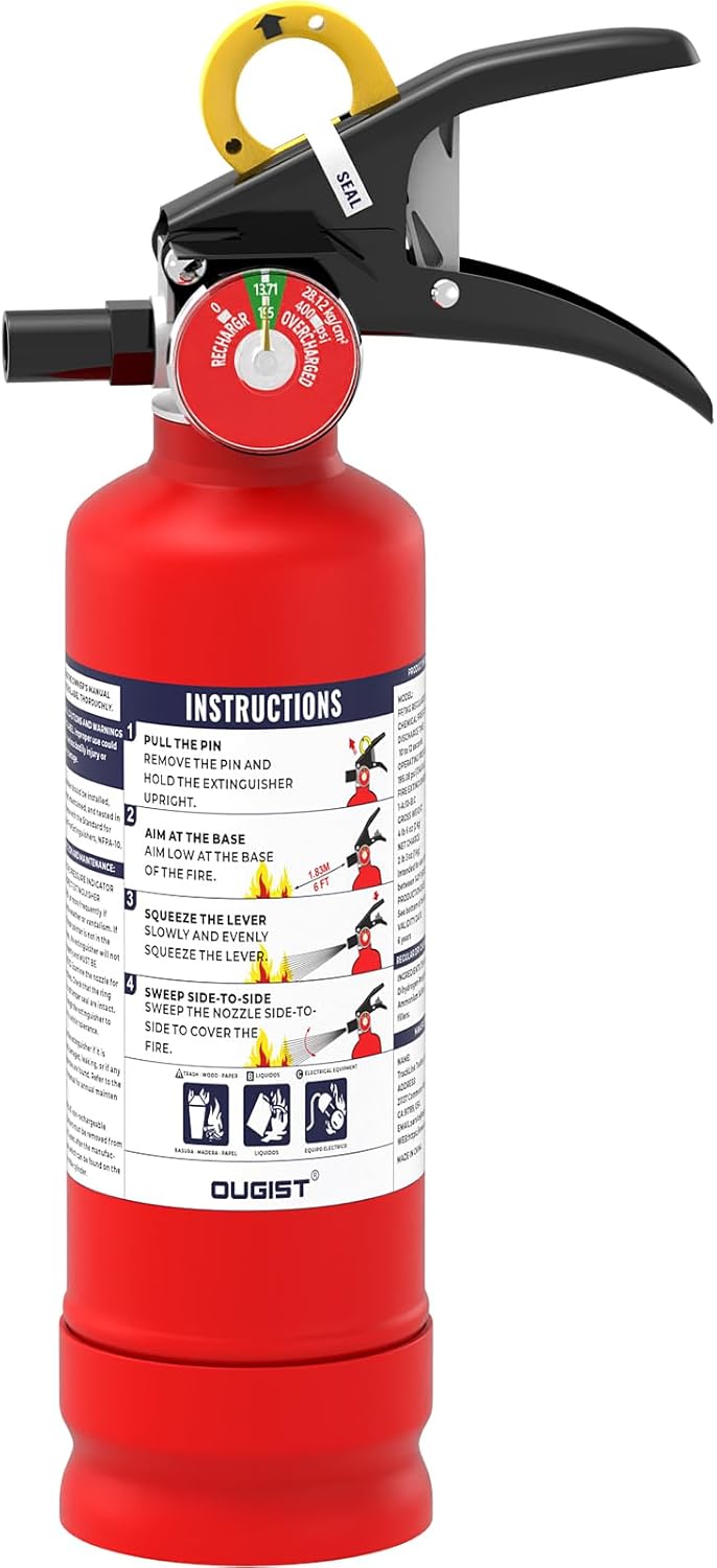 ABC Fire Extinguisher for Home & Vehicle - 2.5 lb 1-A:10-B:C Rated, Dry Chemical Fire Safety with Quick-Release Handle, Certified for Kitchen/Car/Boat Use-Model FF1KG-2Pack
