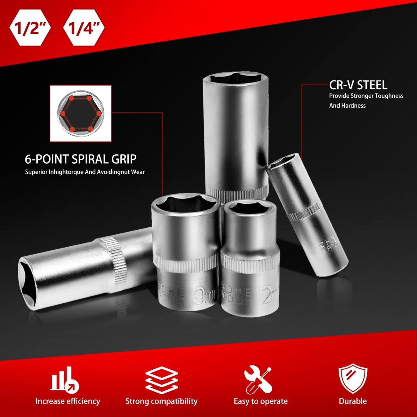 XHTT 94 Piece Tools For Mechanics,Metric And Standard 1/4,1/2 Socket Set,And Ratchet Set,Universal Joint,Extension Bars And Quick Release Reversible Ratchet Wrench,Plastic Toolbox Storage.