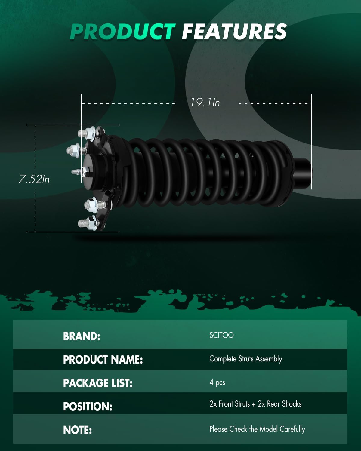 SCITOO Front + Rear Pair Complete Strut Coil Spring Assembly Replacement Struts Shocks Fit for 07 08 09 10 11 for Dodge Nitro,02 03 04 05 06 07 08 09 10 11 12 for Jeep Liberty - Excludes Diesel Models