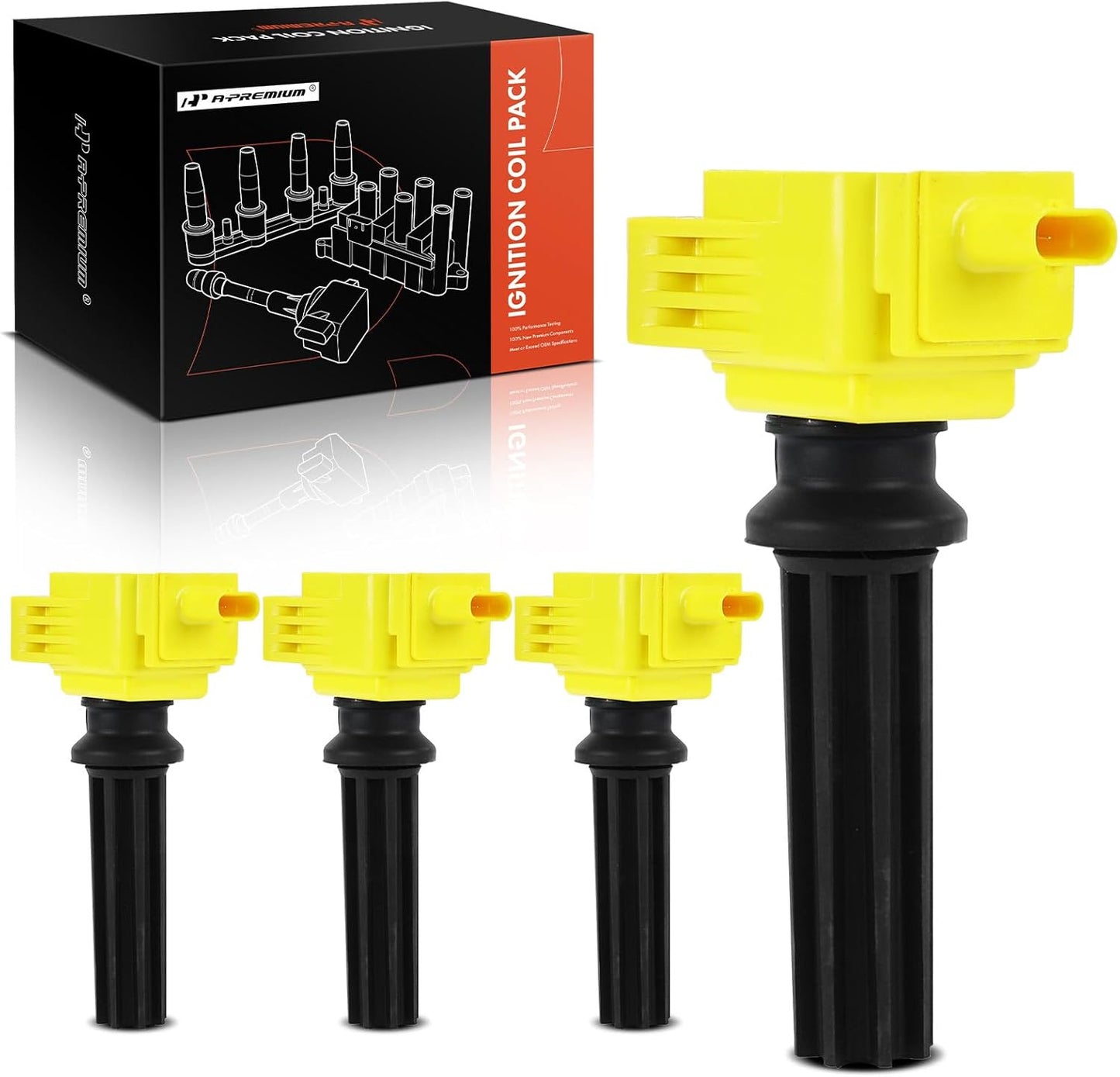 A-Premium Engine Ignition Coil Pack Compatible with Ford Explorer, Escape, Fusion, Focus, Edge, Mustang, Taurus, EcoSport & Land Rover Range Rover Evoque, Discovery Sport, LR2 & Lincoln MKZ, MKC, MKT