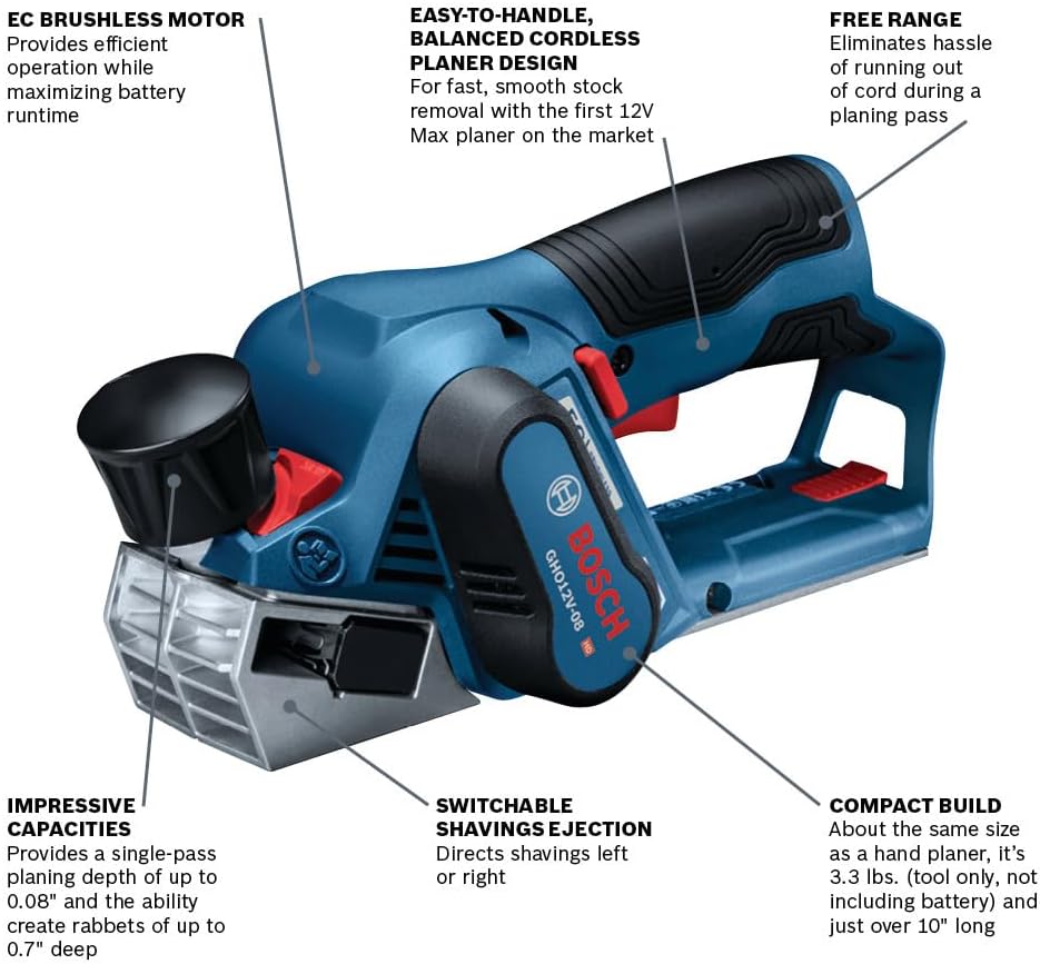 Bosch GHO12V-08N 12V Max EC Brushless Planer (Bare Tool)
