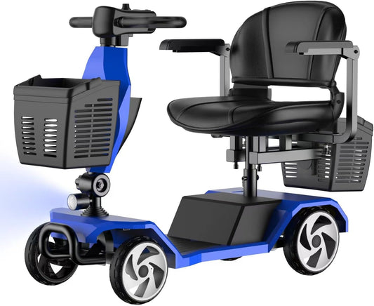 20A 32 Miles Electric Mobility Scooter for Adults Wheelchair Device for Travel, Elderly. 350 lbs Max Weight, 350W Heavy Duty Mobility Scooters for Seniors wiht Two Baskets(Y3-Blue)