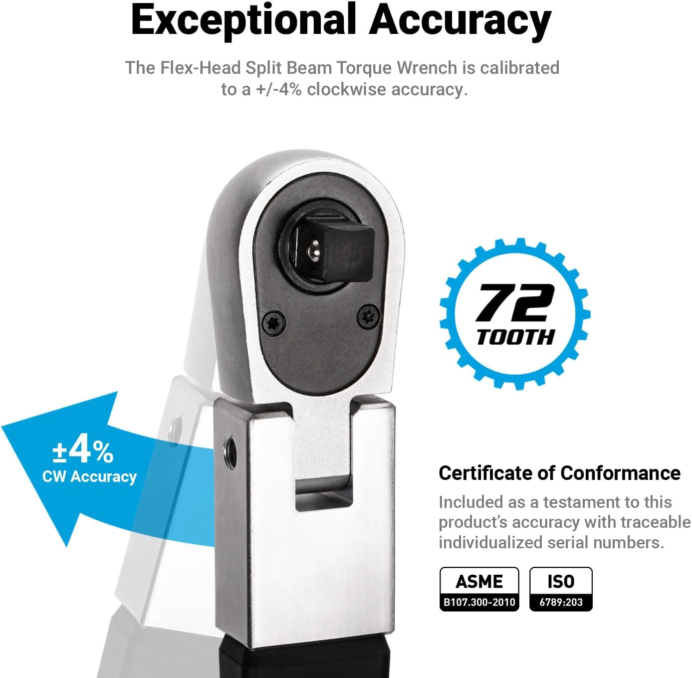 Capri Tools 1/2 in. Drive Flex-Head Split Beam Torque Wrench, 50-250 ft. lbs.