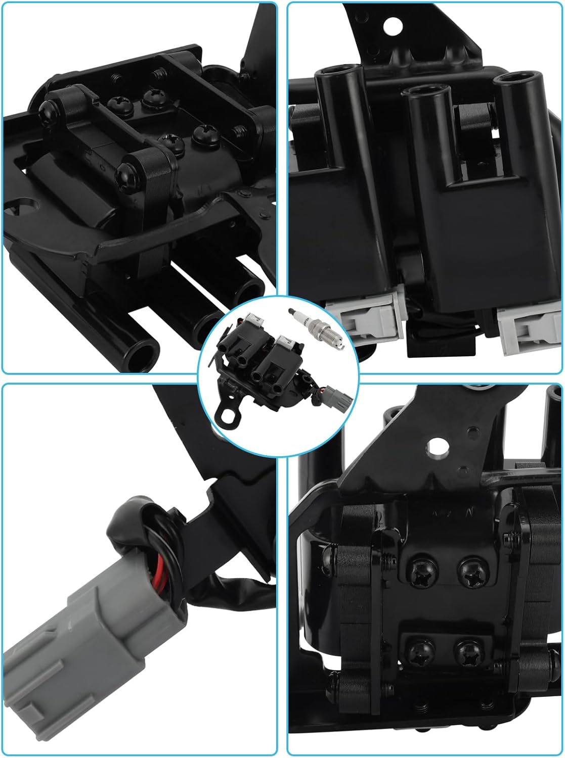 1 PC UF593 Ignition Coil Pack & 4 PCS Iridium Spark Plugs For Kia Soul 2.0L L4 2010-2011,For Hyundai Elantra 2.0L 2007-2012,Replace # ZFR5FGP 27301-23900 7098