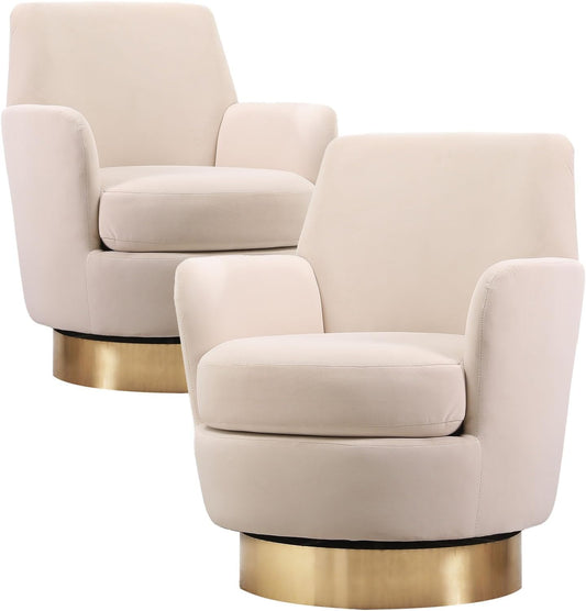 360° Swivel Barrel Chair Set of 2, 28.3" W Comfy Velvet Swivel Accent Chairs, Modern Round Single Accent Chair with Gold Metal Base for Living Room, Bedroom, Office (Beige*2)
